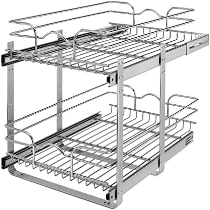  Rev-A-Shelf 5WB2-0922CR-1 9 X 22 Inch 2-Tier Wire Pull Out Storage Shelf Drawer Basket W/100lb Capacity For Kitchen Base Cabinet Organization, Chrome