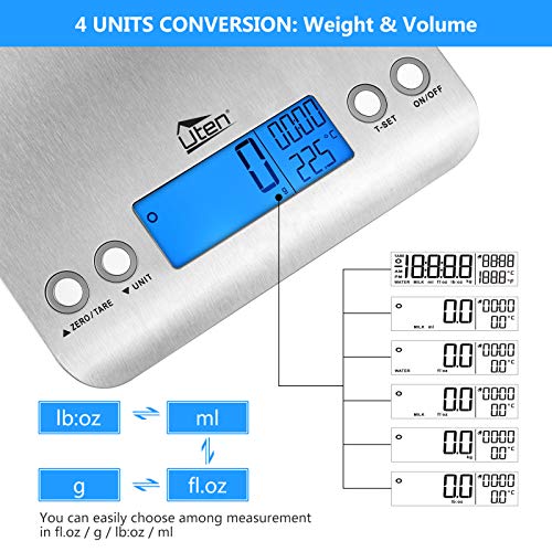  Digital Kitchen Scale Ultra Slim Multifunction Stainless Steel Hook Design Food Scale 11lb 5kg With Back-Lit LCD Display Ideal For Measuring Ingredients And Liquids