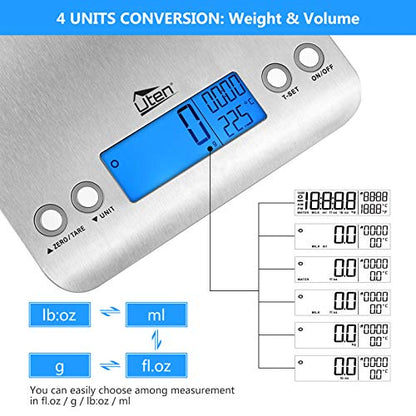  Digital Kitchen Scale Ultra Slim Multifunction Stainless Steel Hook Design Food Scale 11lb 5kg With Back-Lit LCD Display Ideal For Measuring Ingredients And Liquids