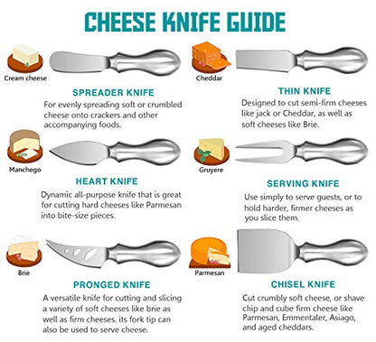  Premium 6-Piece Cheese Knives Set - Complete Stainless Steel Cheese Knife Collection, Gifts For Mother's Day/Birthday/Parties/Wedding/Bridal Shower/Housewarming/Thanksgiving/Christmas