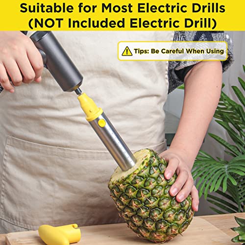  Pineapple Cutter With Knife, [Upgraded, Electric & Manual] Durable Pineapple Corer With Electric Drill Accessory, Stainless Steel Fruit Peeler Knife Pineapple Slicer Core Remover Kitchen Tool