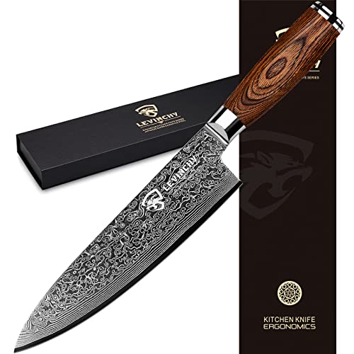  Damascus Chef's Knife 8 Inch Professional Handmade Damascus Stainless Steel Kitchen Knife, Superb Edge Retention, Stain & Corrosion Resistant, Ergonomic PAKKA Wood Handle