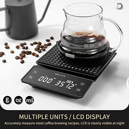  Digital Coffee Scale With Timer, MEIYA Food Scale For Food Ounces And Grams, High Accuracy 3000g/0.1g Pour Over Drip Espresso Scale For Baking Cooking, Upgrade USB Charging, Including Batteries, Black