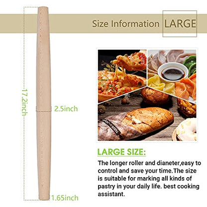  Rench Rolling Pin For Baking 18 Inch - Gifbera Better Wood Beech Dough Roller Baking Utensils For Pizza Bread Pastry Fondant