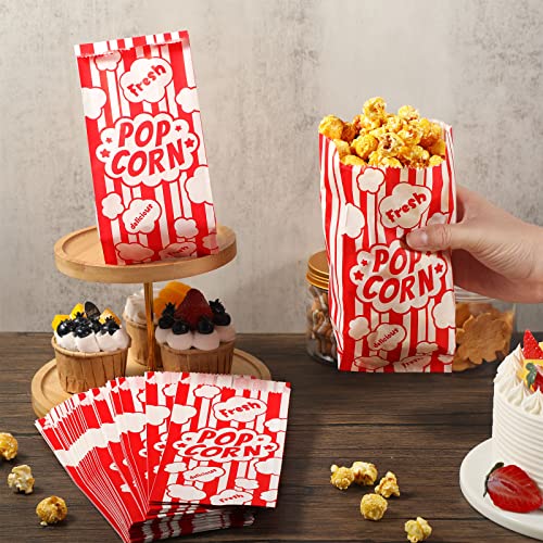  200 Pieces Popcorn Bags 1 Oz Greaseproof Popcorn Paper Bags Individual Servings White And Red Striped Popcorn Sleeves Disposable Flat Bottom Popcorn Take Out Bags For Movie Theater Carnival Party