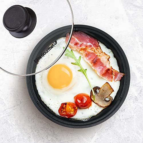  L-6101 Personal Stir Fry Griddle Pan, Rapid Heat Up, 650 Watts Non-stick Electric Skillet With Tempered Glass Lid, Red