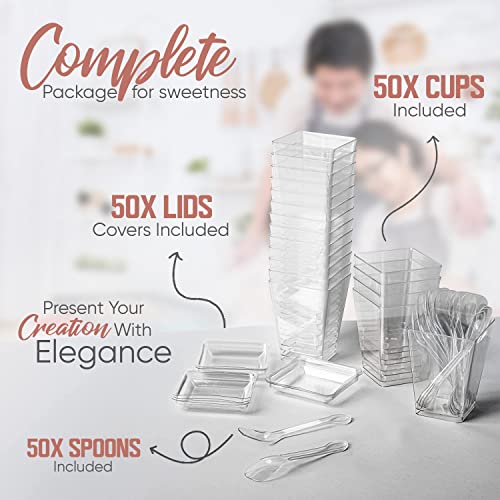  50 Packs 5oz Clear Dessert Cups With Lids And Spoon, Clear Parfait Plastic Mini Appetizer Cups, Small Dessert Cup For Party Event And Catering.