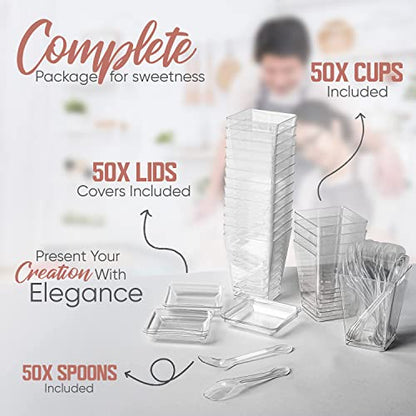  50 Packs 5oz Clear Dessert Cups With Lids And Spoon, Clear Parfait Plastic Mini Appetizer Cups, Small Dessert Cup For Party Event And Catering.