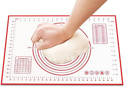  Silicone Pastry Mat For Rolling Dough, 28" X 20" Non Slip Extra Thick Large Baking Mat With Measurement Fondant Mat, Dough Mat, Counter Mat For Cookies, Macarons, Bread, Pizza - Red