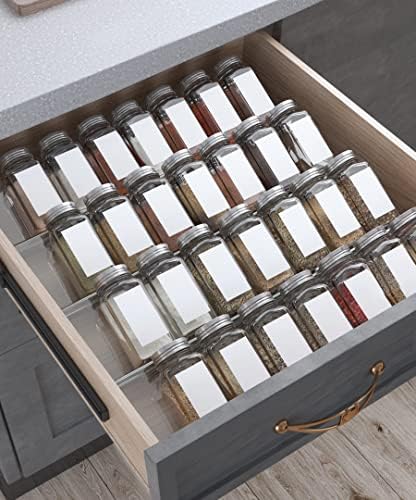  Spice Drawer Organizer, 4 Tiers 2 Set Clear Acrylic Slanted In Drawer Seasoning Jars Insert, Expandable From 13" To 26", Hold Up 56 Spice Jars Kitchen Drawer Countertop Rack Tray (Jars Not Include)