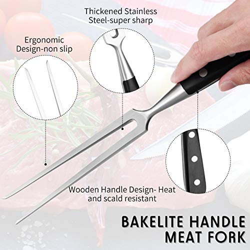  Arving Fork Meat Fork 2 Pieces Christmas Stainless Steel Serving Fork Cooking Fork With Wood Handle Classic Grill Fork With ABS Handle Xmas Black Kitchen Forks Barbecue BBQ Fork Carving Set, 12 Inch