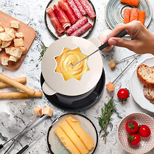  Artestia Cast Iron Fondue Pot Set For Meat, Chocolate & Cheese Fondue Pot Set With 6 Fondue Forks, Cheese Fondue Set Serve 6 Persons(White)
