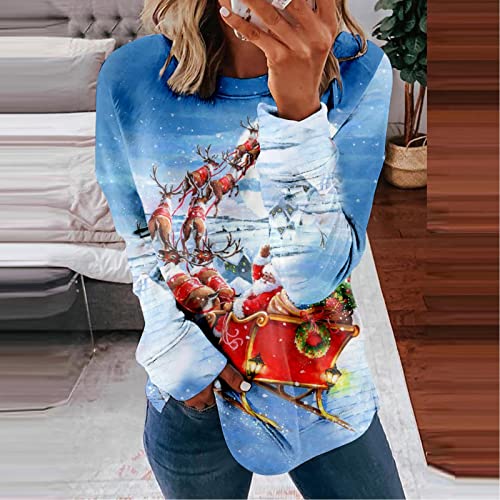  Sweatshirts For Women Loose Fit Fall Fashion Christmas Print Long Sleeve Loose Tops Sweatshirts Pullover Top Streetwear