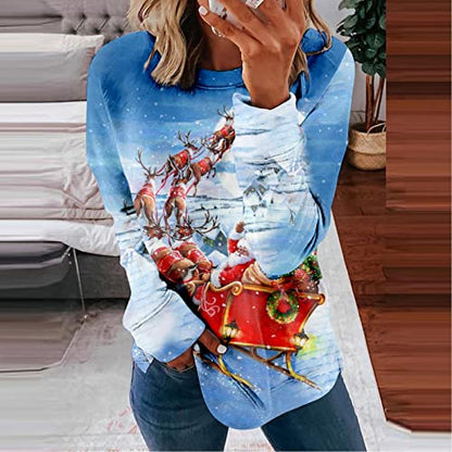  Sweatshirts For Women Loose Fit Fall Fashion Christmas Print Long Sleeve Loose Tops Sweatshirts Pullover Top Streetwear