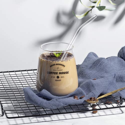 12-Pack Disposable Glass Straw,Size 8.5''x10 MM,Including 6 Straight And 6 Bent With 2 Cleaning Brush- Perfect For Smoothies, Tea, Juice