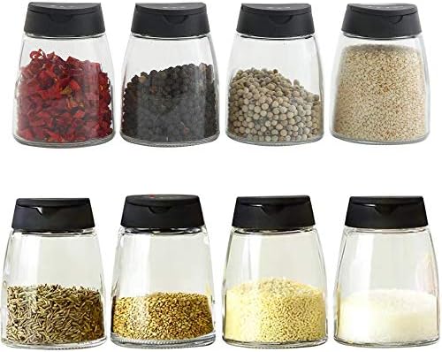  4+1PCS Glass Spice Jars With Shaker Pour Lid, Seasoning Shakers Glass Bottles Spice Shakers Salt & Pepper Shaker Container Set With Gift Grinder Fits In Home,Kitchen,Barbecue (4)
