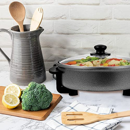  12-Inch Nonstick Electric Skillet - Aluminum Coated Grill Pan & Glass Lid Cover