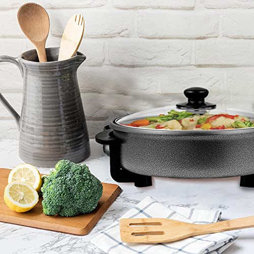  Nstick Electric Skillet - Aluminum Coated Grill Pan & Glass Lid Cover (12-Inch)