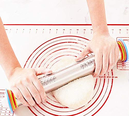  Rolling Pin Nonstick And Silicone Baking Pastry Mat Combo Kit, Adjustable Rolling Pin With Thickness Rings, Rolling Pin For Baking Fondant, Pizza, Pie, Pastry, Pasta, Dough, Cookies (red)