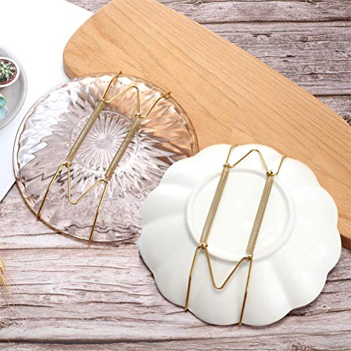  10 PCS Wire Plate Hangers, 8 Inch Plate Holders For The Wall And 15 Pack Wall Plate Hooks, Invisible Dish Display Plate Hangers, Stainless Steel Plate Hangers Gold 7.5" To 8.8" Plates