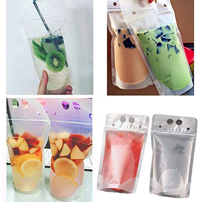  100 Pcs Drink Pouches With Straws, Freezable Drink Bags Juice Pouches, Reclosable Zipper Plastic Clear Reusable Drink Container Sets With Straw For Adults Cold & Hot Drinks
