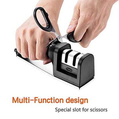  Fe Sharpener - Kitchen Knife Sharpener For Knife Sharpening Kit Knives & Blades, 2 Stage Manual Chef Knife Cutlery Sharpener With Diomand Abrasives(Black-Silver)