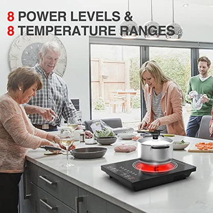  Electric Cooktop, QTYANCY Portable Ceramic Cooktop, 120V 8 Power 8 Temperature Levels, Timer & Child Lock, Overheat Protection Hot Plate