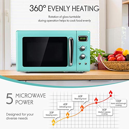  Moccha Large 0.9Cu.ft Countertop Microwave Oven, 900-Watt Retro Microwave W/Child Safety Lock, Defrost & Auto Cooking Function, LED Display, Glass Turntable (Mint Green)