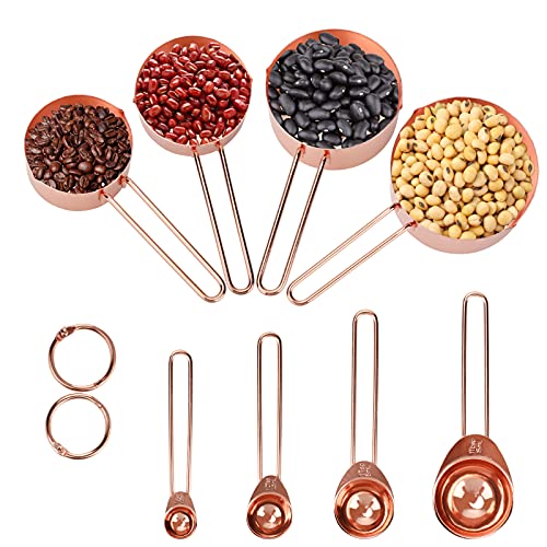  8 Pcs Measuring Cups And Spoons Set Intsun Stainless Steel Rose Gold Measuring Cups & Spoons With Engraved Marking Ruler For Measuring Dry & Liquid Ingredients Baking Cooking, Mixing & Food Processing