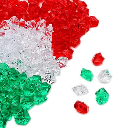  Patriotic Acrylic Ice Rocks Crystals Gems ~550 Pcs 3 Lbs Bulk Bag For Vase Filler Table Scatter Party Wedding Arts Crafts Decoration Display Idea -Red Blue Clear Blend