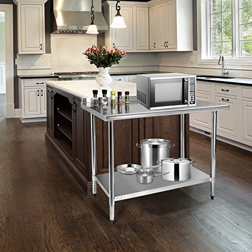  STABLEINK NSF Stainless Steel Table, 24 X 36 Inches Metal Prep & Work Table With Adjustable Undershelf And Table Foot, For Commercial Kitchen, Restaurant, Hotel And Garage (Without Caster Wheels)