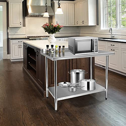  STABLEINK NSF Stainless Steel Table, 24 X 36 Inches Metal Prep & Work Table With Adjustable Undershelf And Table Foot, For Commercial Kitchen, Restaurant, Hotel And Garage (Without Caster Wheels)