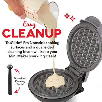 Dash Deluxe Mini Maker For Individual Waffles, Hash Browns, Keto Chaffles With Included Brush And Cord Wrap, And Easy To Clean Non-Stick Surfaces, 4 Inch, Storm Grey