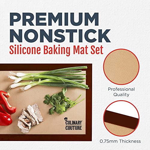  Non-Stick Silicone Baking Mats Set Of 3-2 Half Sheets And 1 Quarter Sheet - Reusable Baking Sheet And Macaron Mat - Silicone Baking Mat For Cookie Sheet, Includes Recipe E-Book