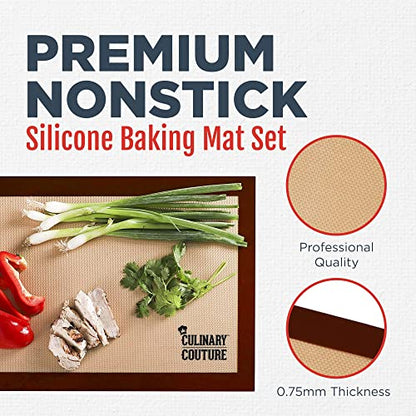  Non-Stick Silicone Baking Mats Set Of 3-2 Half Sheets And 1 Quarter Sheet - Reusable Baking Sheet And Macaron Mat - Silicone Baking Mat For Cookie Sheet, Includes Recipe E-Book