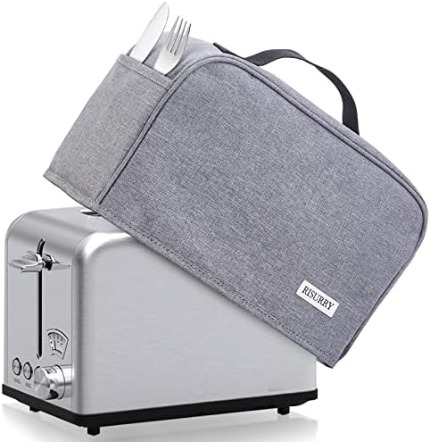  Toaster Dust Cover With 2 Pockets And Top Handle, Compatible With Cuisinart 2 Slice Toaster, Dust And Fingerprint Protection, Machine Washable, Grey