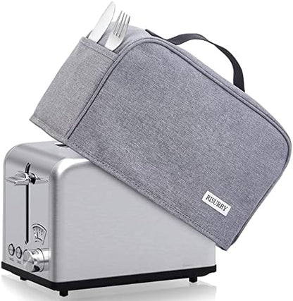  Toaster Dust Cover With 2 Pockets And Top Handle, Compatible With Cuisinart 2 Slice Toaster, Dust And Fingerprint Protection, Machine Washable, Grey