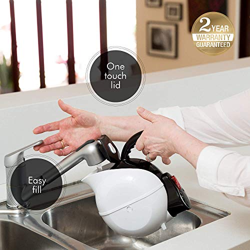  Ccello Electric Safety Kettle | Black Tipper Base Included | Effortless Pour Every Time | Daily Living Drinking Aid For Disabled And Seniors | 1.5 Liters | Black And White