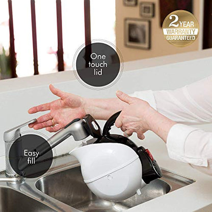  Ccello Electric Safety Kettle | Black Tipper Base Included | Effortless Pour Every Time | Daily Living Drinking Aid For Disabled And Seniors | 1.5 Liters | Black And White
