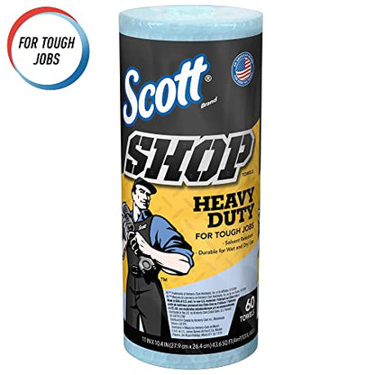 Scott Shop Towels Heavy Duty (32992), Blue Shop Towels For Solvents & Heavy-Duty Jobs, 60 Sheets / Roll, ( Pack Of 12 Rolls )