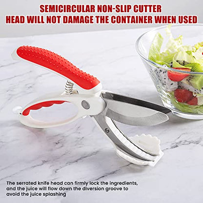  Salad Scissors: Herb Scissors Multifunctional Double Blade Kitchen Salad Scissors Salad Chopper Heavy Duty Kitchen Salad Scissors Kitchen For Cutting Shredding Tool(Red)