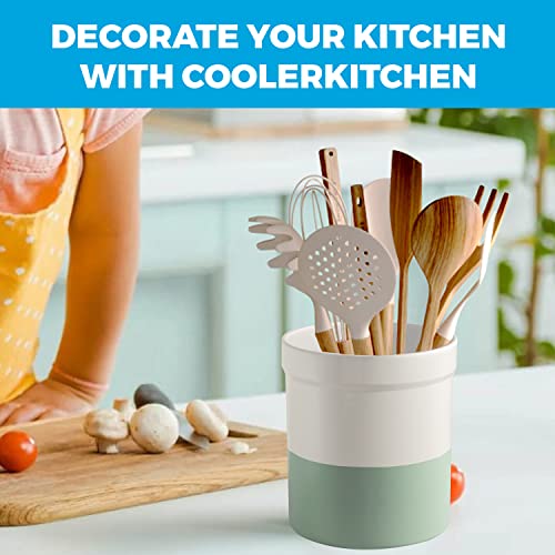  Large Ceramic Utensil Holder For Kitchen Counter - Utensil Crock - Dishwasher Safe Kitchen Utensil Holder For Kitchen Counter: Cooking Tensil Caddy For Countertop - Hold More Utensils