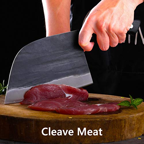  Forging Serbian Chef Knife Kitchen Chef Knives Full Tang High Carbon Clad Steel Almasi Butcher Cleaver With Leather Sheath (B-Almasi Knife)