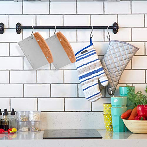  Bench Scraper Set Of 2, HaSteeL Metal Dough Scraper Cutter Pastry Chopper With Wooden Handle, Heavy Duty Stainless Steel Griddle Scraper With Measuring Marks For Cooking Baking Grilling