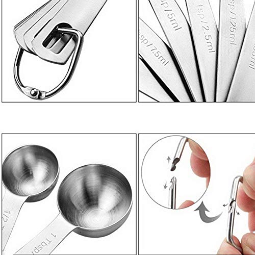  Magnetic Measuring Spoons Set, Dual Sided, Stainless Steel, Fits In Spice Jars, Black, Set Of 8