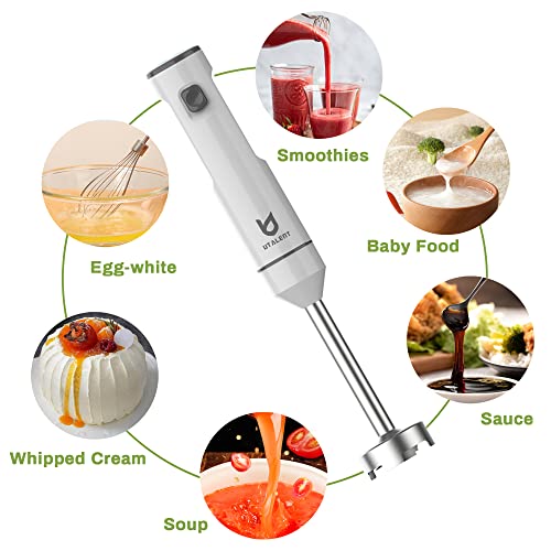  Cordless Hand Blender, UTALENT Variable Speed Immersion Blender Handheld Rechargeable, With Fast Charger, Egg Whisk, For Smoothies, Milkshakes, Hummus And Soups – White