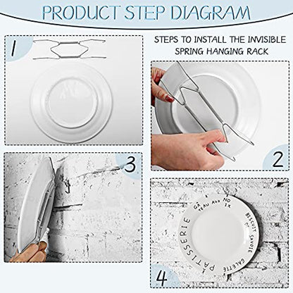  12 Pieces Plate Hangers 6, 8, 10 Inches Wall Invisible Plate Hangers Stainless Decorative Wire Plate Hangers With 12 Pieces Hangers Hook With Nails For Decorative Plates (Silver)