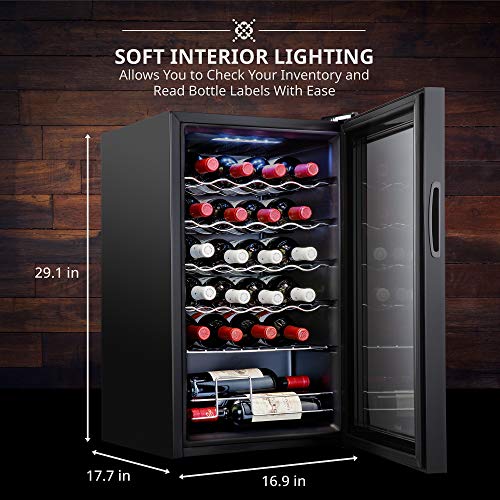  24 Bottle Compressor Wine Cooler Refrigerator W/Lock | Large Freestanding Wine Cellar For Red, White, Champagne Or Sparkling Wine | 41f-64f Digital Temperature Control Fridge Glass Door Black
