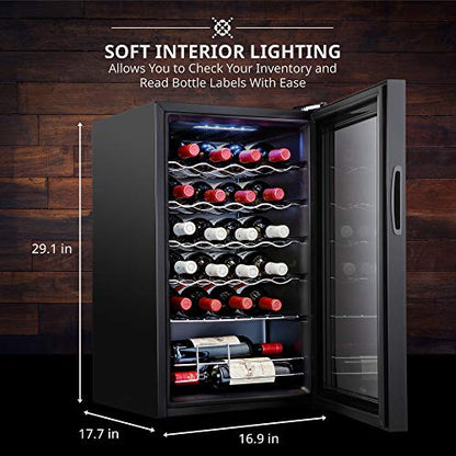  24 Bottle Compressor Wine Cooler Refrigerator W/Lock | Large Freestanding Wine Cellar For Red, White, Champagne Or Sparkling Wine | 41f-64f Digital Temperature Control Fridge Glass Door Black