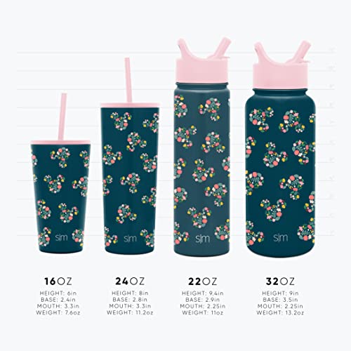  Disney Water Bottle With Straw Lid Vacuum Insulated Stainless Steel Metal Thermos | Gifts For Women Men Reusable Leak Proof Flask | Summit Collection | 22oz Mickey Mouse On Black